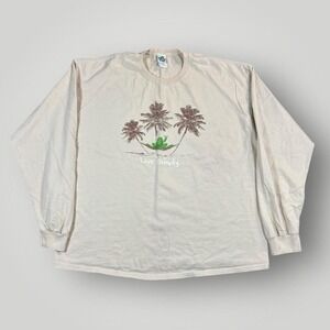 Peace Frogs Shirt Mens 2XL Beige Live Simply Palm Trees Long Sleeve Graphic Tee